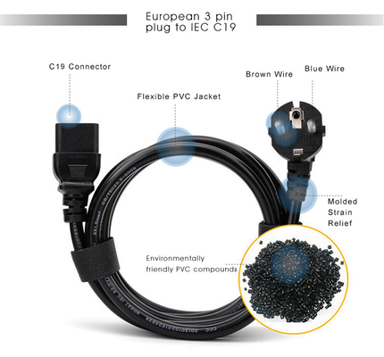 Estensione lunga impermeabile 2 Pin Plug del cavo di alimentazione del VDE di UE per il computer portatile